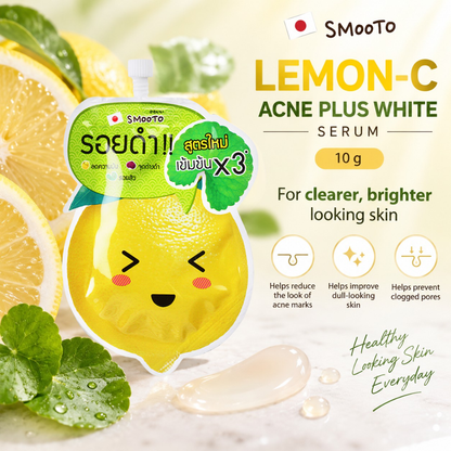 Smooto Lemon-C Acne Plus White Serum – AHA & BHA Facial Serum with Lemon, Shallot & Centella Extract – 10g × 3 Packs