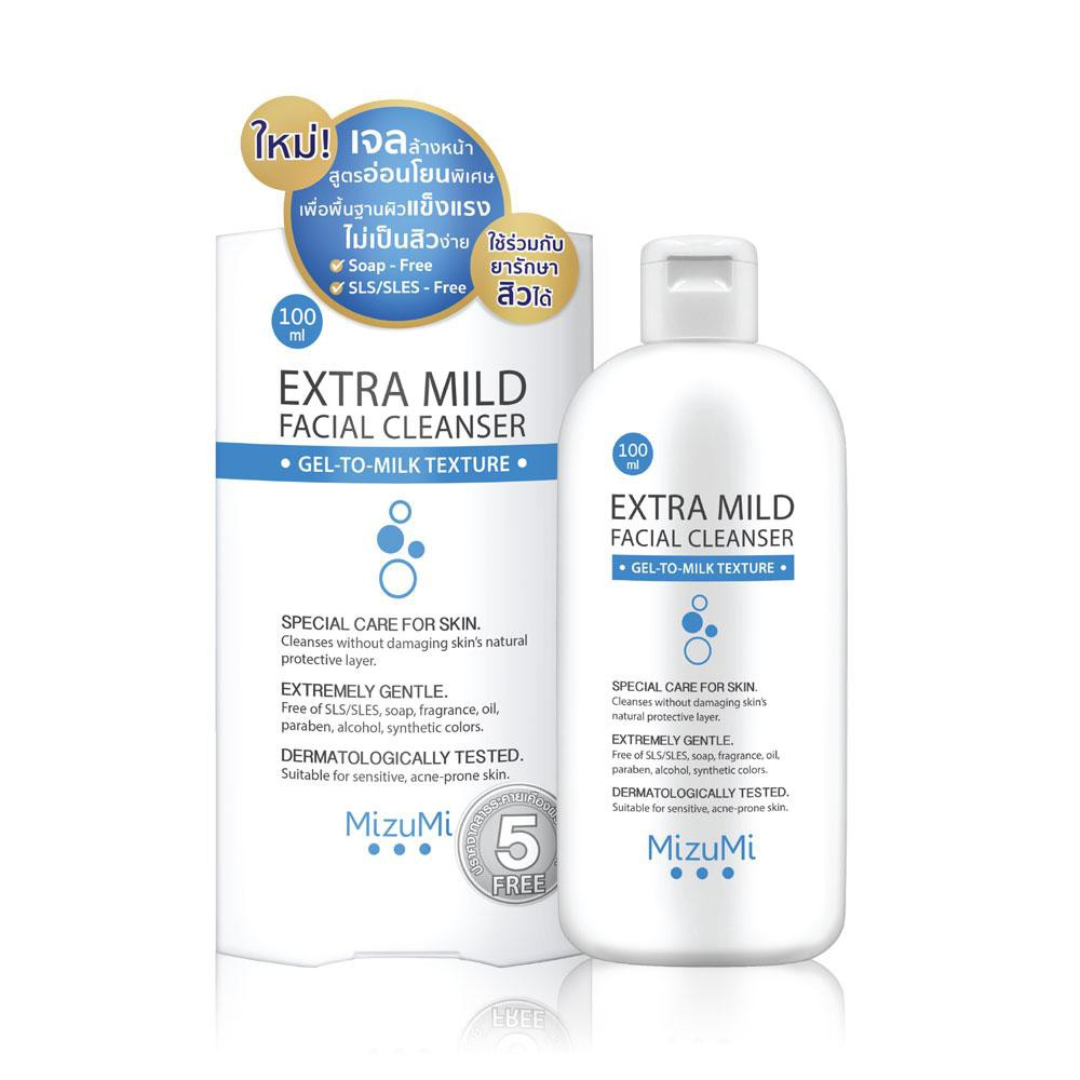 MizuMi Extra Mild Facial Cleanser 100 ml Gentle pH-Balanced Gel-to-Milk Cleanser for Sensitive, Acne-Prone & Dry Skin