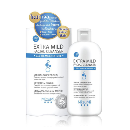 MizuMi Extra Mild Facial Cleanser 100 ml Gentle pH-Balanced Gel-to-Milk Cleanser for Sensitive, Acne-Prone & Dry Skin