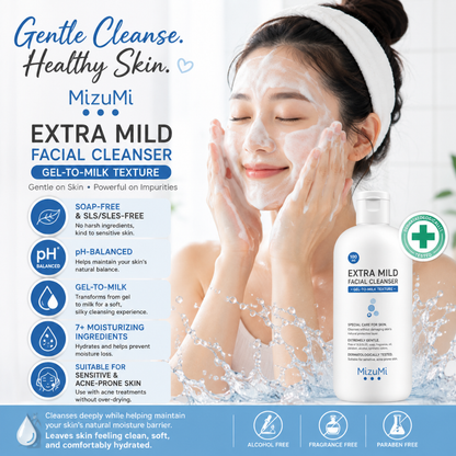 MizuMi Extra Mild Facial Cleanser 100 ml Gentle pH-Balanced Gel-to-Milk Cleanser for Sensitive, Acne-Prone & Dry Skin