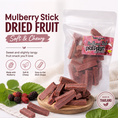 UNCLEJUM Mulberry Chewy Sticks – Soft & Chewy Dried Mulberry Snack with Honey – Sweet & Slightly Tangy – 250g