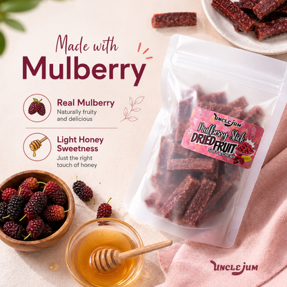 UNCLEJUM Mulberry Chewy Sticks – Soft & Chewy Dried Mulberry Snack with Honey – Sweet & Slightly Tangy – 250g