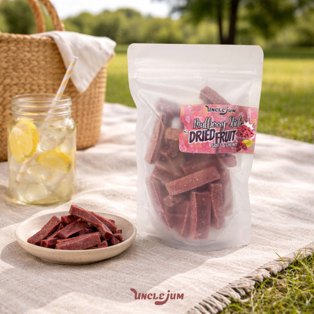 UNCLEJUM Mulberry Chewy Sticks – Soft & Chewy Dried Mulberry Snack with Honey – Sweet & Slightly Tangy – 250g