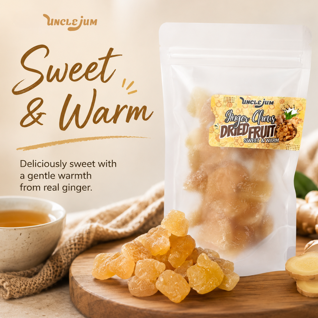 UNCLEJUM Ginger Chews – Sweet & Warm Dried Ginger Snack with Real Ginger – Soft & Chewy – 150g