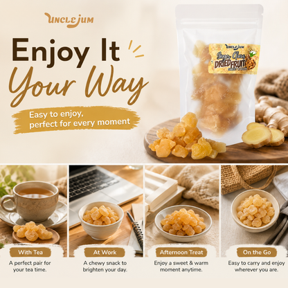 UNCLEJUM Ginger Chews – Sweet & Warm Dried Ginger Snack with Real Ginger – Soft & Chewy – 150g