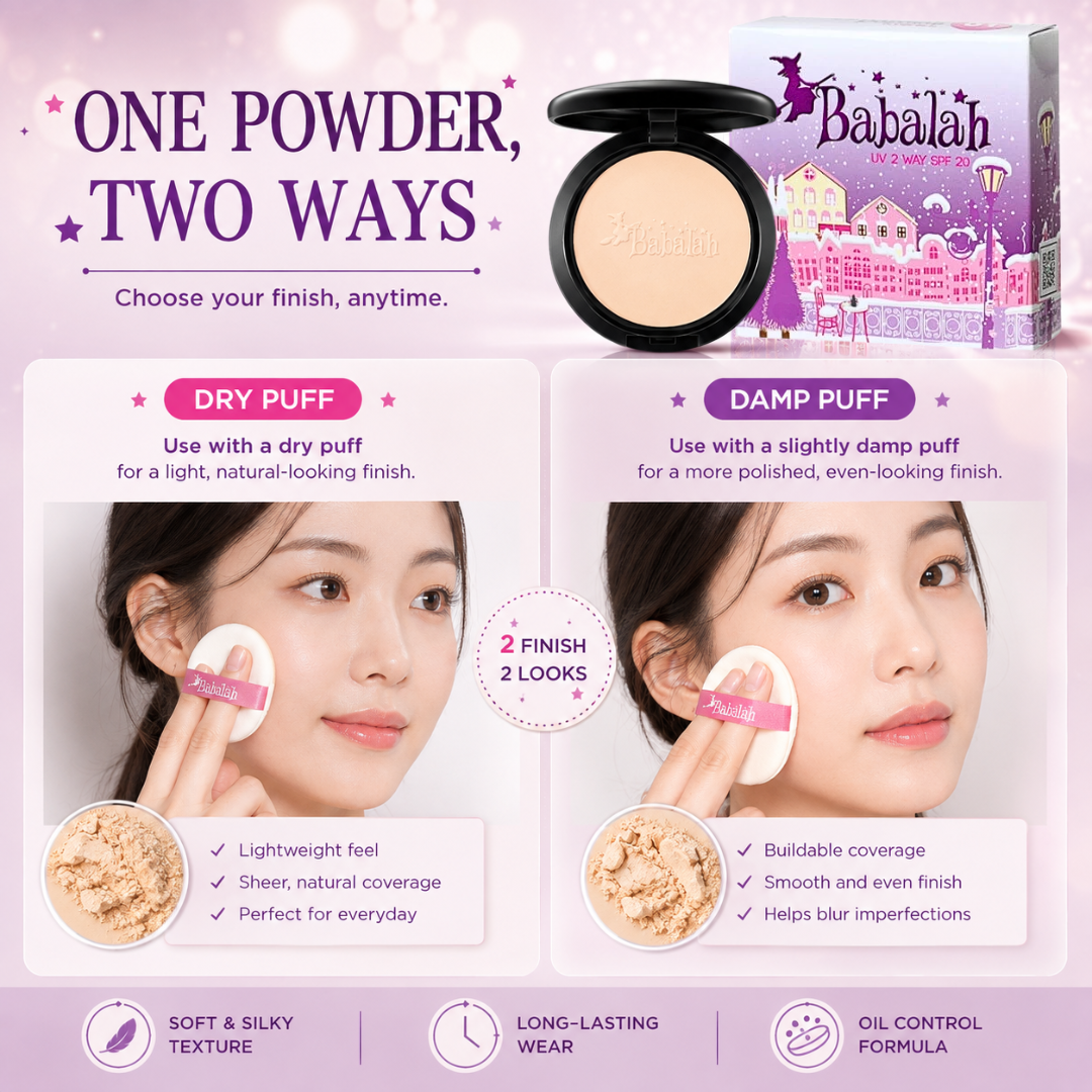 BABALAH UV 2 Way Powder SPF20++ No.01 Light – 2-Way Powder Foundation, Oil Control & Long-Lasting Coverage