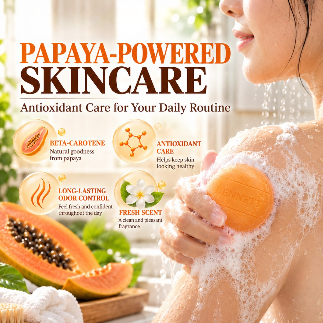 Bennett Papaya Herbal Soap – Papaya Extract Cleansing Bar for Smooth, Fresh-Looking Skin – 160g