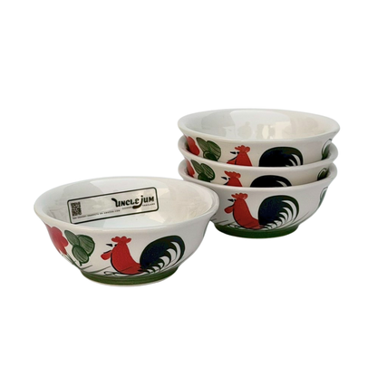 UNCLEJUM Thai Rooster Ceramic Serving Bowls Set of 4, 3.9 Inch Small Bowls for Dipping Sauce, Condiments, Snacks, Dessert, Rice & Side Dishes