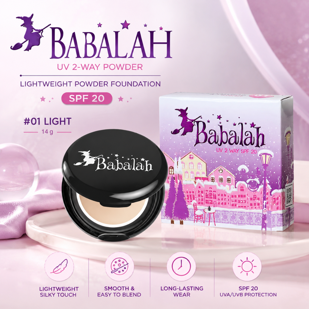 BABALAH UV 2 Way Powder SPF20++ No.01 Light – 2-Way Powder Foundation, Oil Control & Long-Lasting Coverage