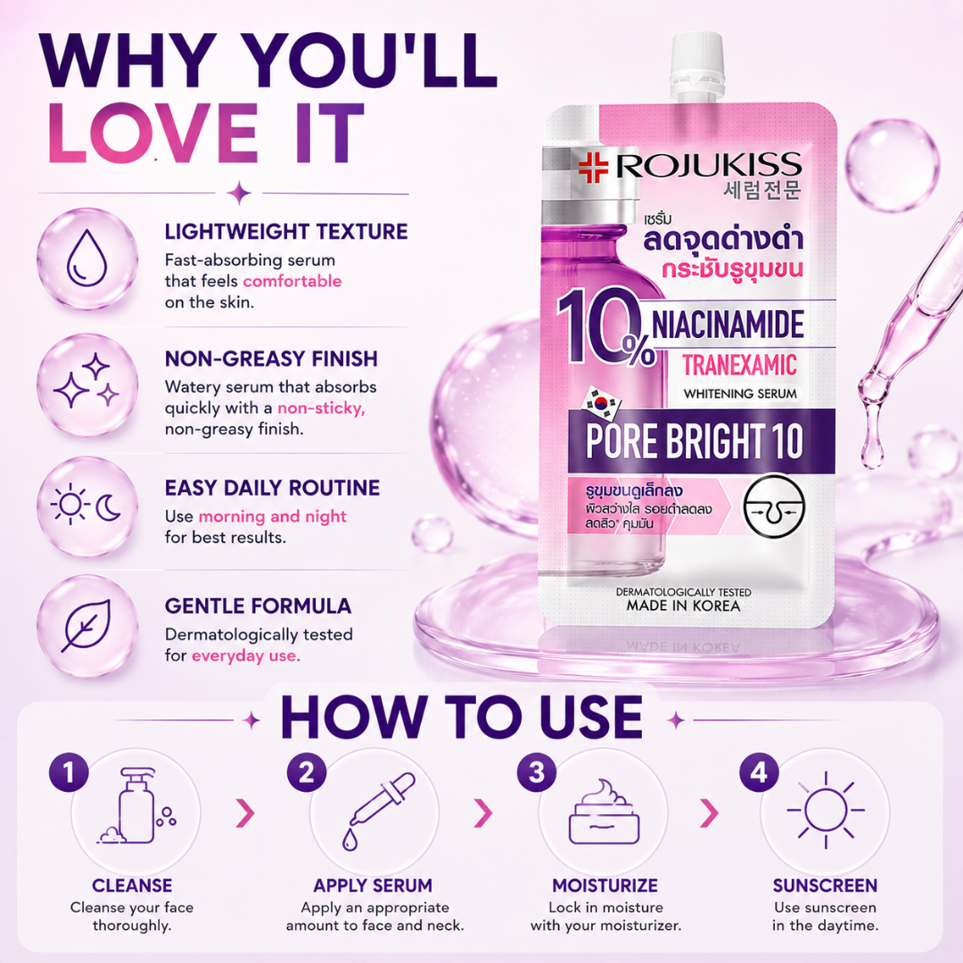 (Pack of 3) ROJUKISS Pore Bright 10 Whitening Serum 8ml.