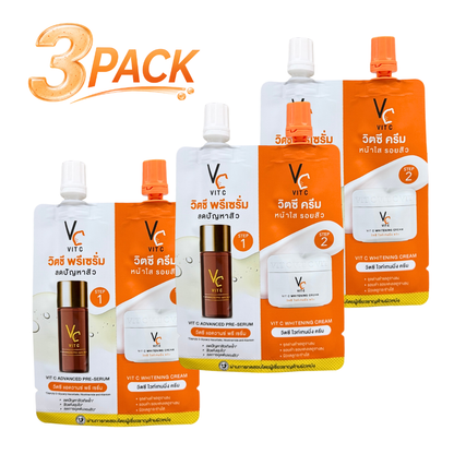 Ratcha Vit C Advanced Pre-Serum & Whitening Cream – 2-Step Blemish & Brightening Skincare – 8g × 3 Packs