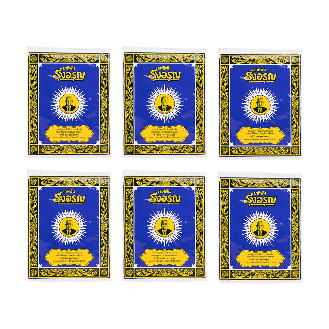 Roong Aroon Herbal Tooth Powder – Traditional Thai Salt-Based Tooth Cleaning Powder – 18g × 6 Packs