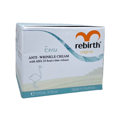 Rebirth Emu Anti-Wrinkle Cream with AHA 24 Hours Time Release 100ml – Overnight Facial Moisturizer with Emu Oil & Fruit Acid | Gentle Exfoliating Night Cream for Smoother-Looking Skin