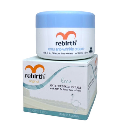 Rebirth Emu Anti-Wrinkle Cream with AHA 24 Hours Time Release 100ml – Overnight Facial Moisturizer with Emu Oil & Fruit Acid | Gentle Exfoliating Night Cream for Smoother-Looking Skin