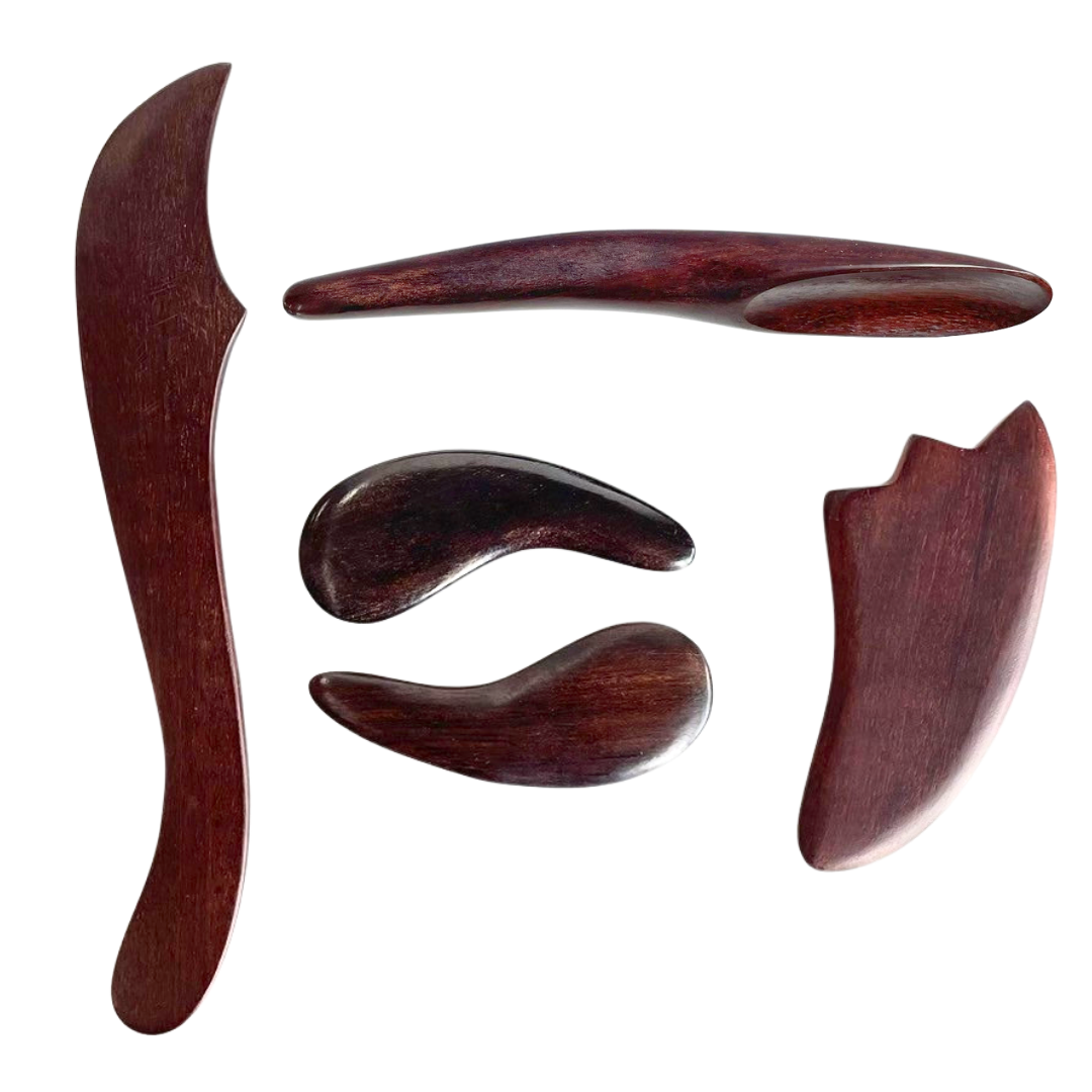 5-Piece Wooden Gua Sha Massage Tool Set – Thai Massage Tools for Body, Face, Neck, Back & Self Massage
