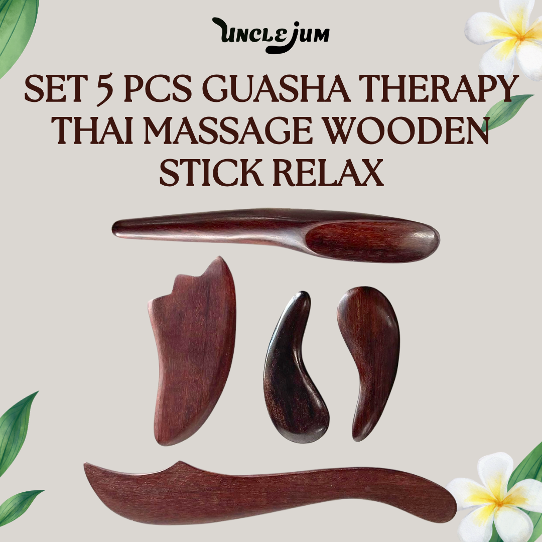 5-Piece Wooden Gua Sha Massage Tool Set – Thai Massage Tools for Body, Face, Neck, Back & Self Massage