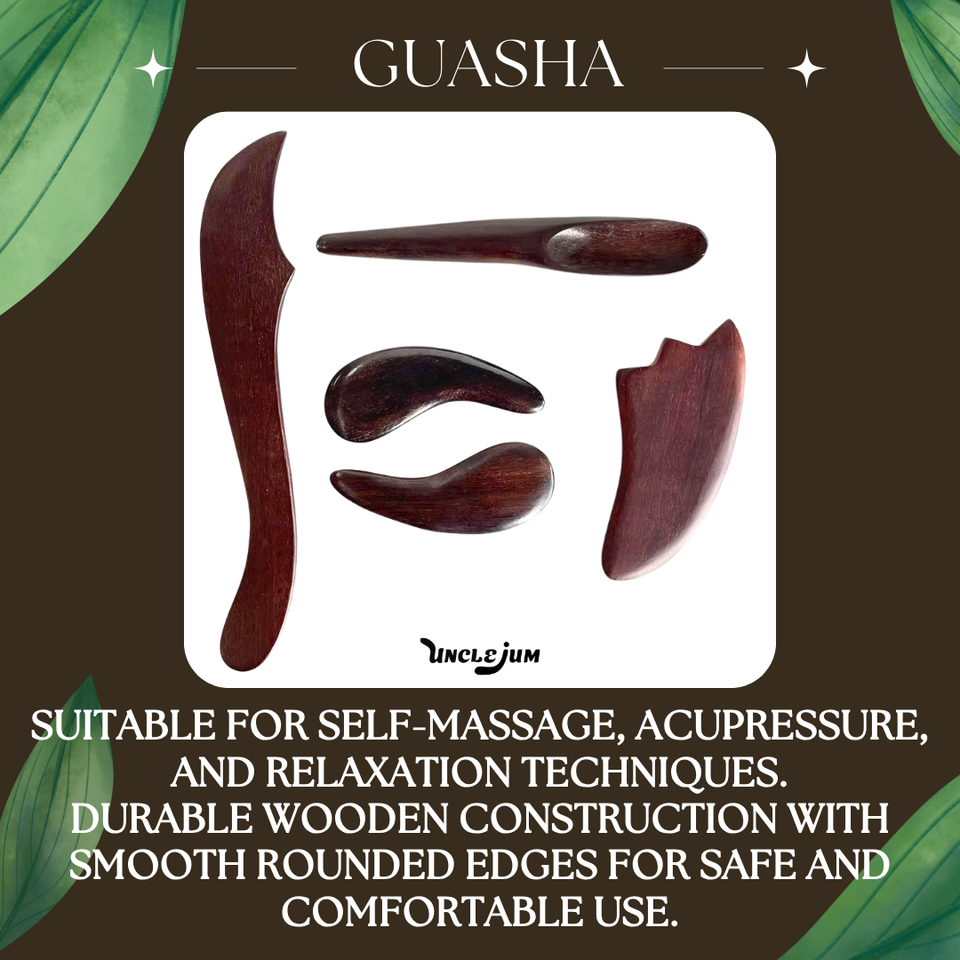 5-Piece Wooden Gua Sha Massage Tool Set – Thai Massage Tools for Body, Face, Neck, Back & Self Massage