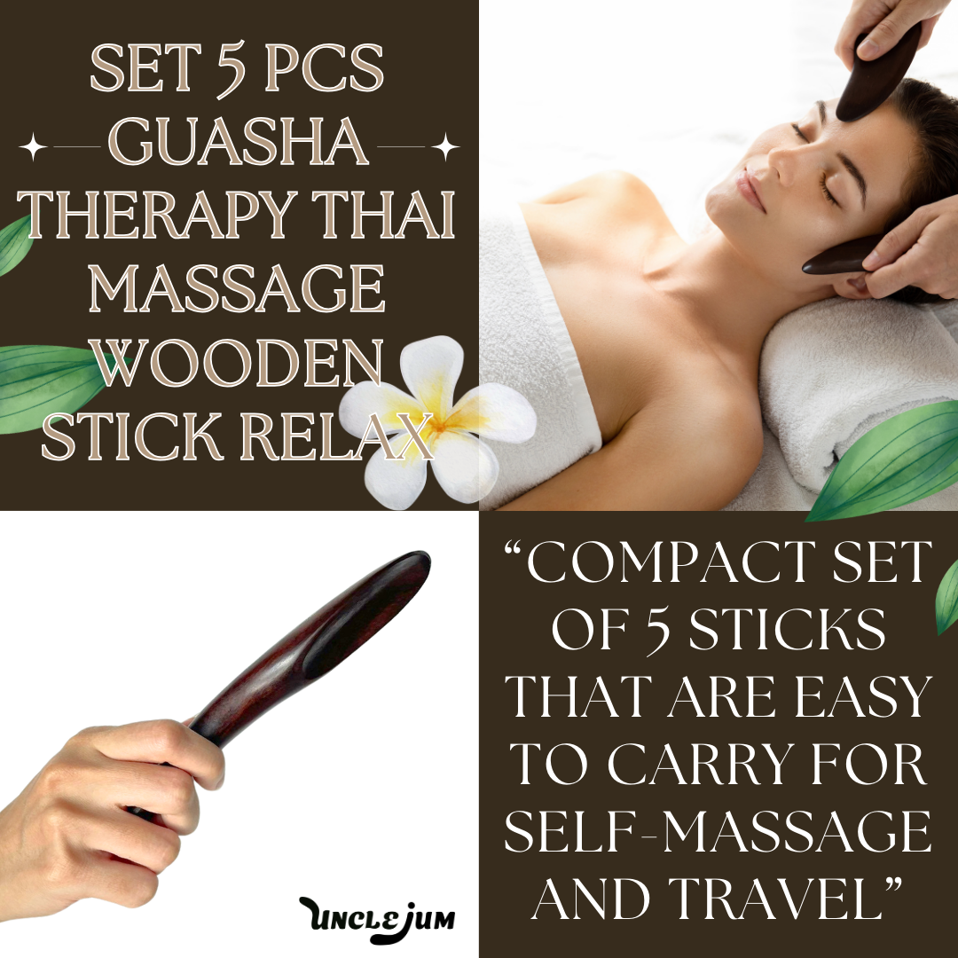 5-Piece Wooden Gua Sha Massage Tool Set – Thai Massage Tools for Body, Face, Neck, Back & Self Massage