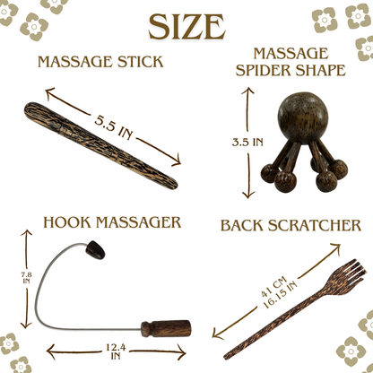 Traditional Thai Palm Wood Massage Tool Set – 4-Piece Body Massager, Pressure Point Tools & Back Scratcher for Home, Spa & Wellness