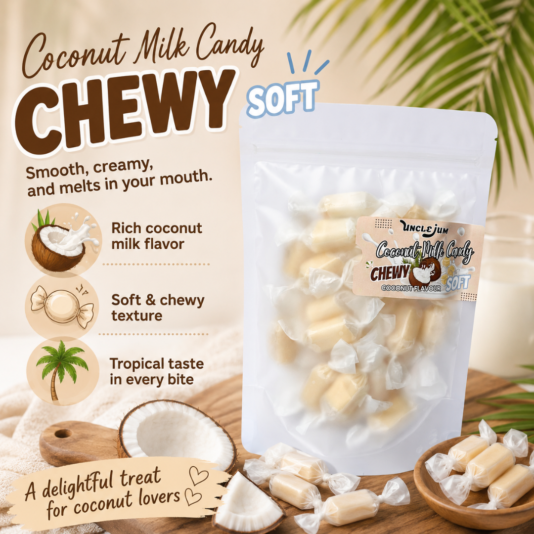 UNCLEJUM Coconut Milk Candy 110g | Soft & Chewy Tropical Candy