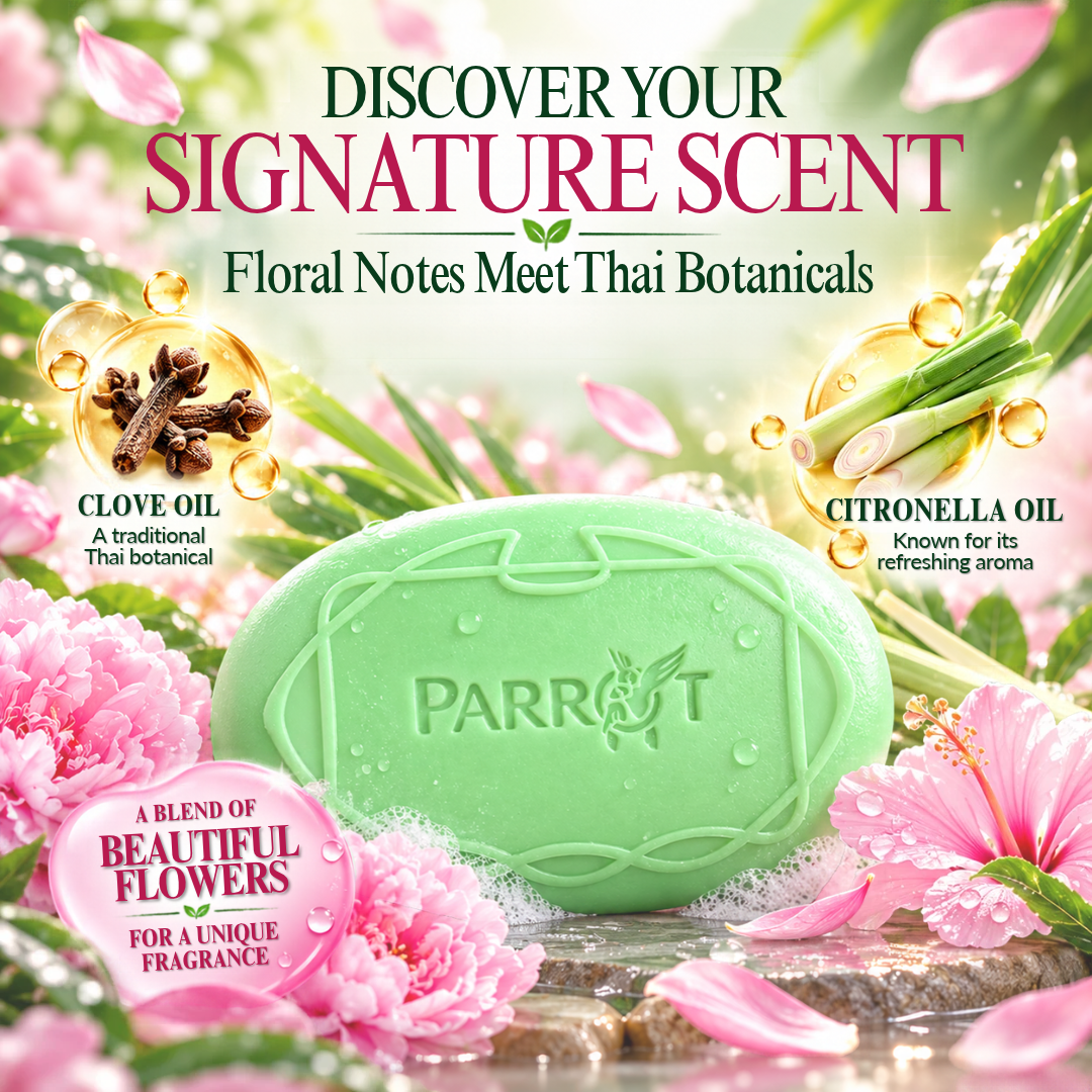 Parrot Botanicals Unique Botanical Bar Soap – Floral & Thai Botanical Fragrance – 70g × 4 Bars