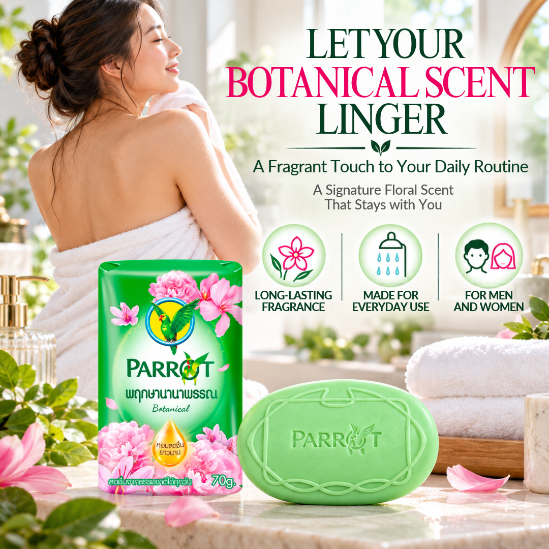 Parrot Botanicals Unique Botanical Bar Soap – Floral & Thai Botanical Fragrance – 70g × 4 Bars