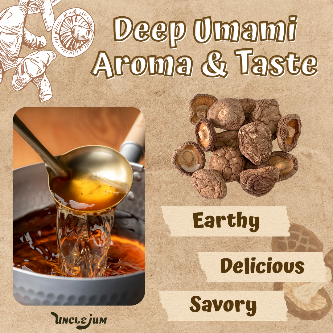 UNCLEJUM Dried Shiitake Mushrooms – Whole Dried Mushrooms with Deep Umami Flavor for Soups, Stir-Fries & Broths – 250g