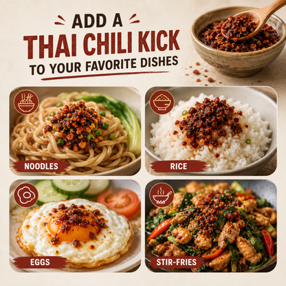 UNCLEJUM Thai Fried Chili Flakes in Oil – Hot Crispy Chili Topping for Rice, Noodles, Eggs & Stir-Fries – 50g