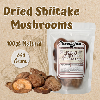 UNCLEJUM Dried Shiitake Mushrooms – Whole Dried Mushrooms with Deep Umami Flavor for Soups, Stir-Fries & Broths – 250g