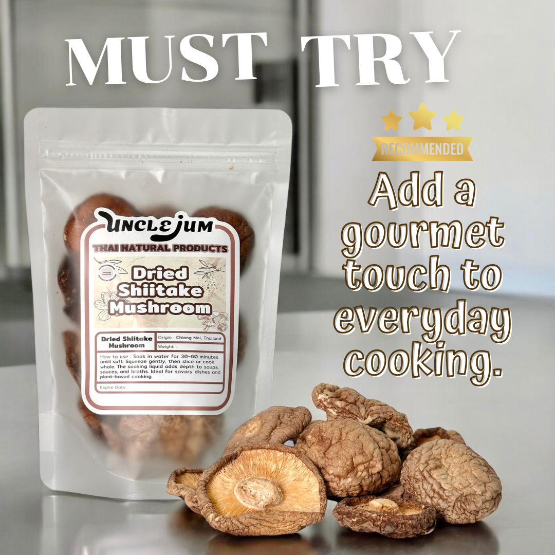 UNCLEJUM Dried Shiitake Mushrooms – Whole Dried Mushrooms with Deep Umami Flavor for Soups, Stir-Fries & Broths – 250g