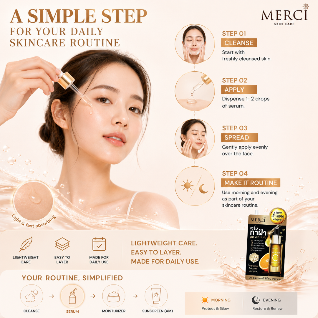 Merci Vitamin C+ Melasma & Dark Spot Serum – Brightening Facial Serum with Vitamin C, Niacinamide & PHA – 4g × 3 Packs