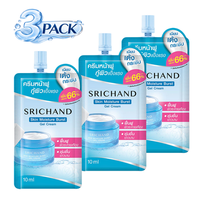 SRICHAND Skin Moisture Burst Gel Cream – 72-Hour Hydrating Facial Moisturizer with Hyaluronic Acid & Centella – 10ml × 3 Packs