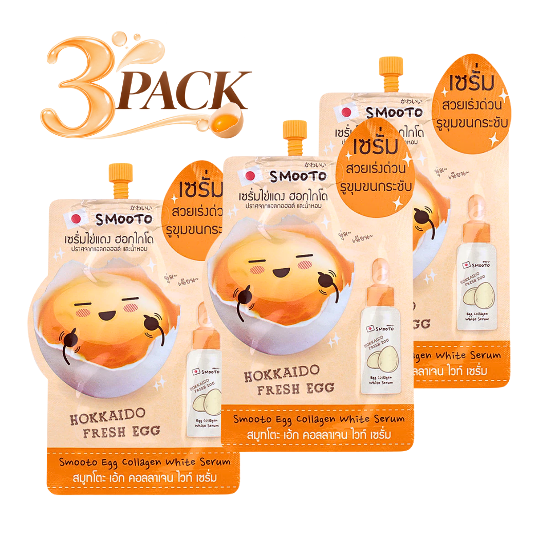 Smooto Egg Collagen White Serum – Hokkaido Egg Yolk, Arbutin & Collagen Brightening Facial Serum – 10g × 3 Packs
