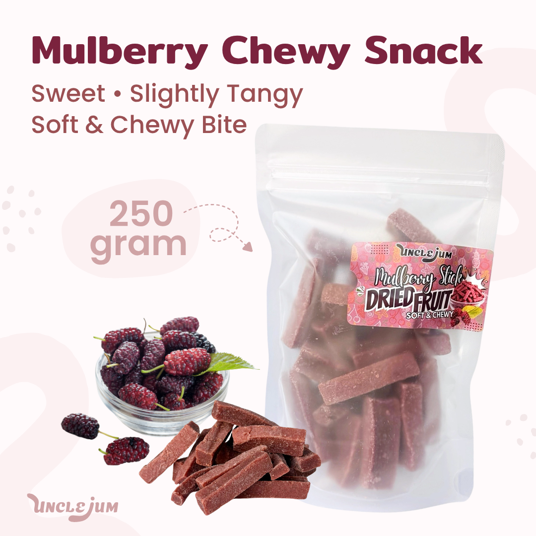 UNCLEJUM Mulberry Chewy Sticks – Soft & Chewy Dried Mulberry Snack with Honey – Sweet & Slightly Tangy – 250g
