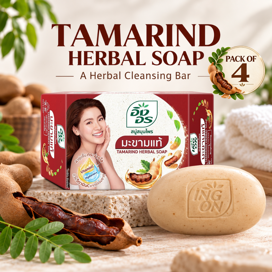 ING ON Tamarind Herbal Soap – Thai Herbal Cleansing Bar with Tamarind, Vitamin E & Hyaluron – 85g × 4 Bars