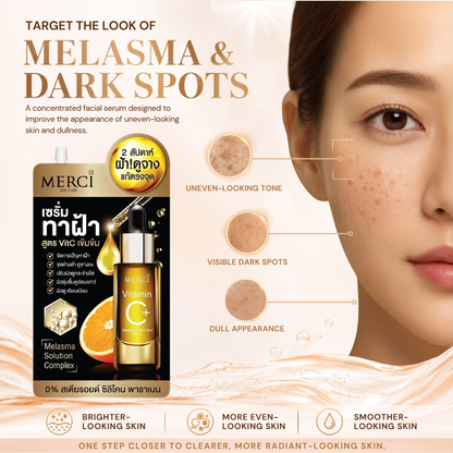 Merci Vitamin C+ Melasma & Dark Spot Serum – Brightening Facial Serum with Vitamin C, Niacinamide & PHA – 4g × 3 Packs