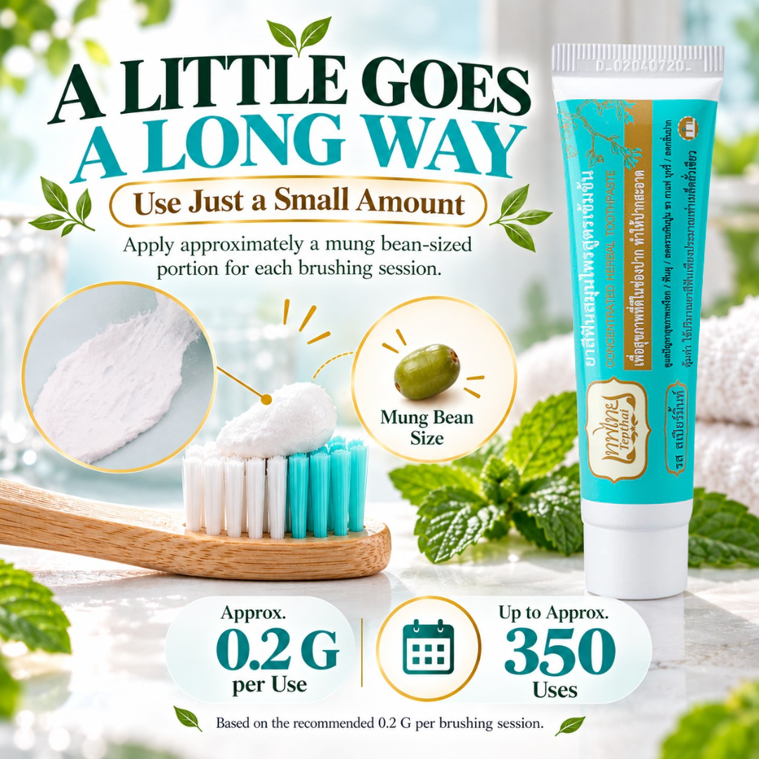 Tepthai Concentrated Herbal Toothpaste – Spearmint Flavor with Fluoride for Gum Care, Plaque & Stain Care, Fresh Breath – 70g × 2 Tubes