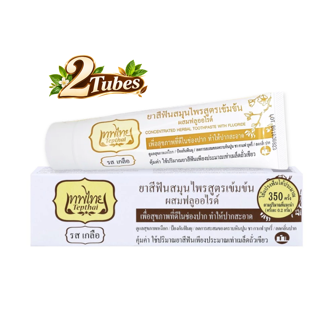 Tepthai Concentrated Herbal Toothpaste – Salt Flavor with Fluoride for Gum Care, Plaque & Stain Care, Fresh Breath – 70g × 2 Tubes