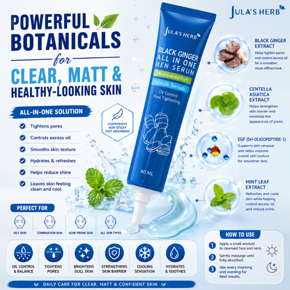 JULA'S HERB Black Ginger All In One Men Serum 35g Advanced Men's Facial Serum with Black Ginger, EGF, Centella Asiatica, Zinc & NanoWhite Complex for Oil Control, Pore Refining, Brightening & Anti-Aging Care