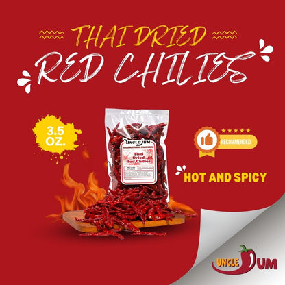 Thai Dried Jinda Chili Peppers – Whole Stemless Red Chili | Extra Hot Thai Chili for Curry, Stir Fry, Chili Oil & Thai Cooking | Product of Thailand