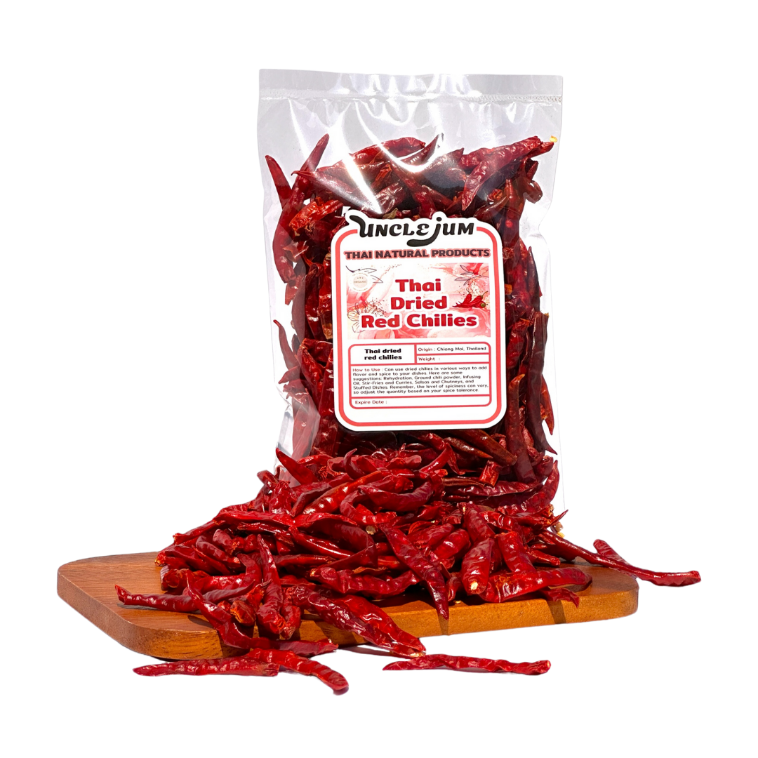 Thai Dried Jinda Chili Peppers – Whole Stemless Red Chili | Extra Hot Thai Chili for Curry, Stir Fry, Chili Oil & Thai Cooking | Product of Thailand