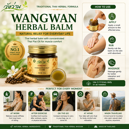 Wangwan Herbal Balm with Concentrated Thai Plai Oil – Traditional Thai Massage Balm for Muscle Comfort, Fast-Absorbing, Non-Greasy Formula