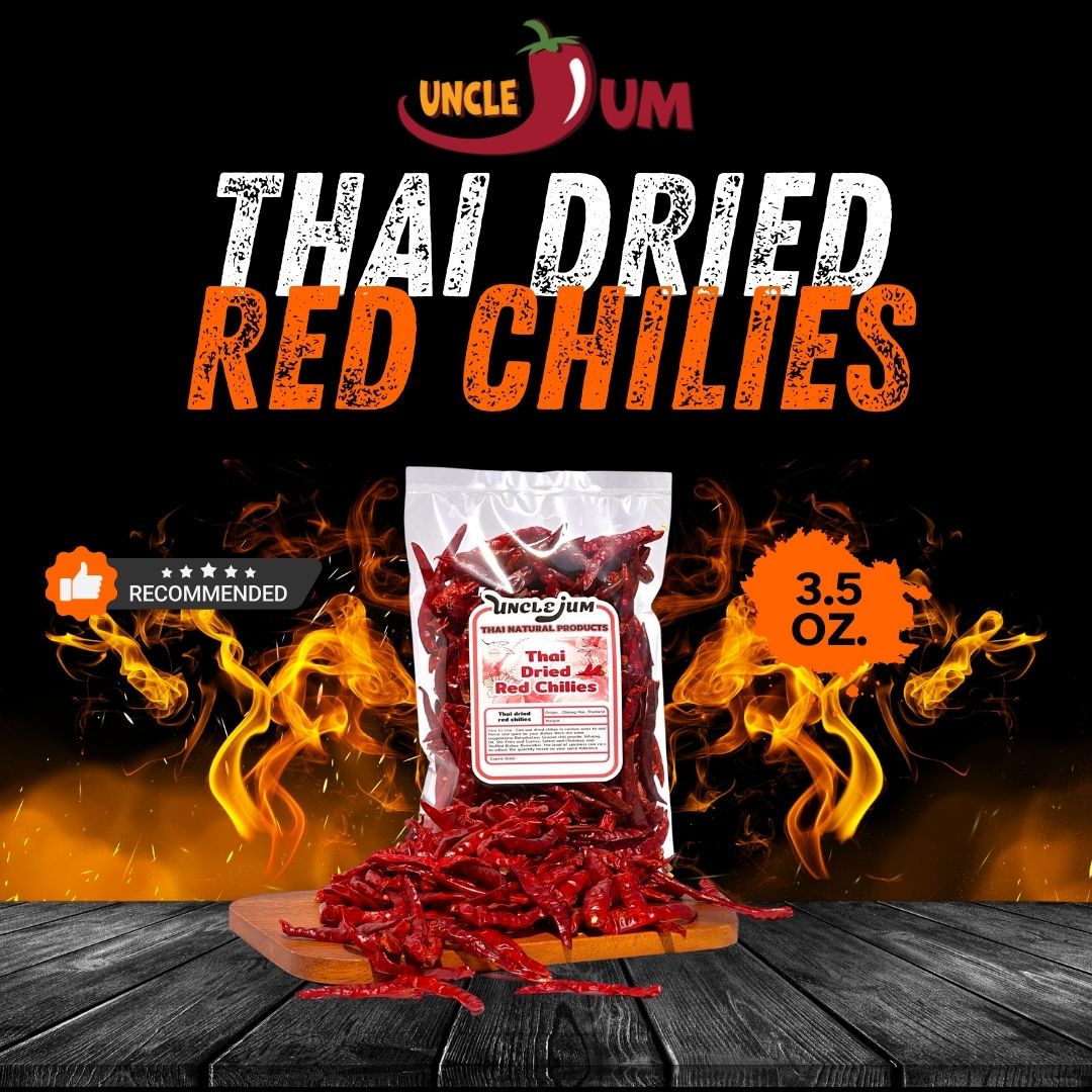 Thai Dried Jinda Chili Peppers – Whole Stemless Red Chili | Extra Hot Thai Chili for Curry, Stir Fry, Chili Oil & Thai Cooking | Product of Thailand