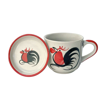 Traditional Thai Rooster Ceramic Mug & Coaster Set – Hand-Painted Tableware for Coffee, Tea & Home Décor