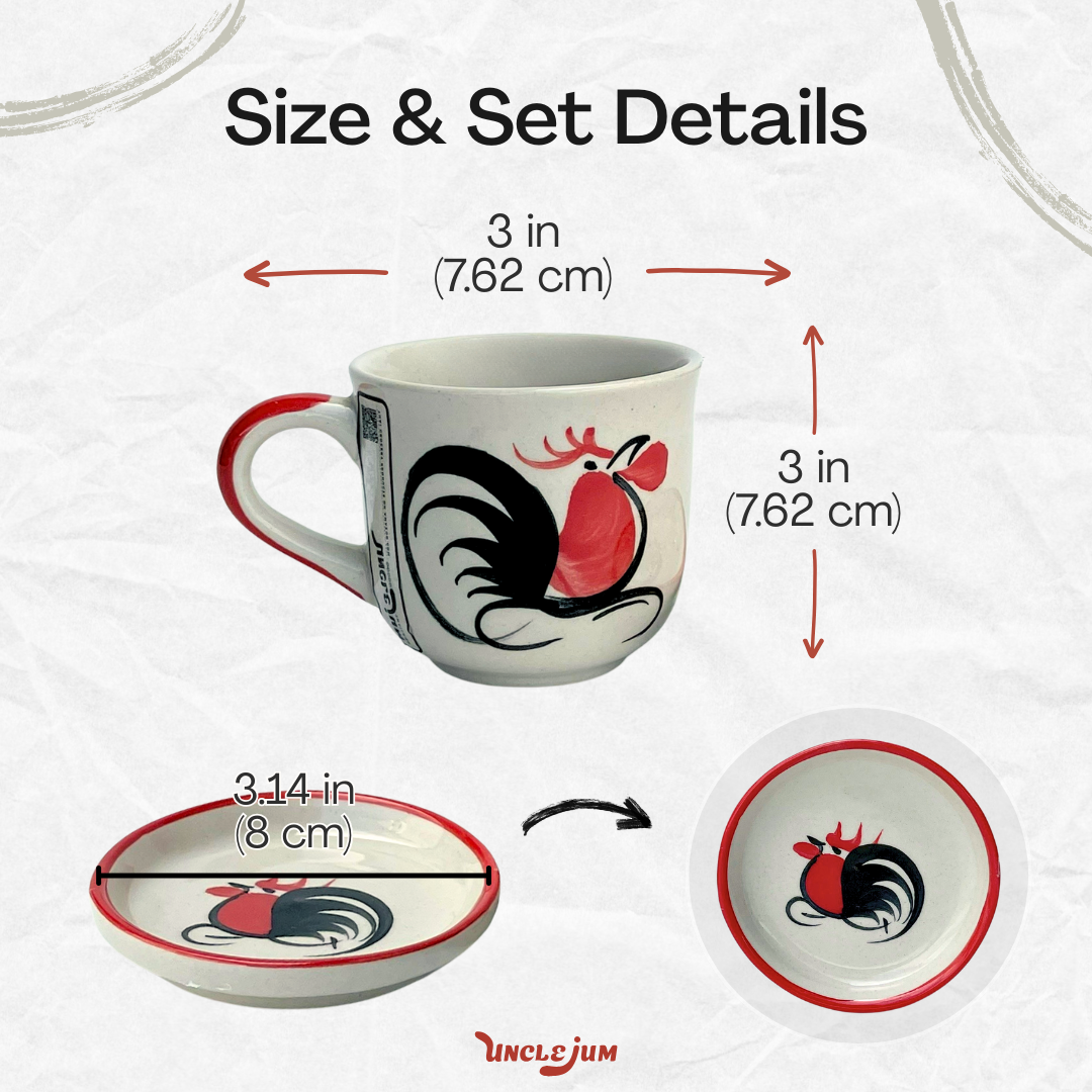 Traditional Thai Rooster Ceramic Mug & Coaster Set – Hand-Painted Tableware for Coffee, Tea & Home Décor