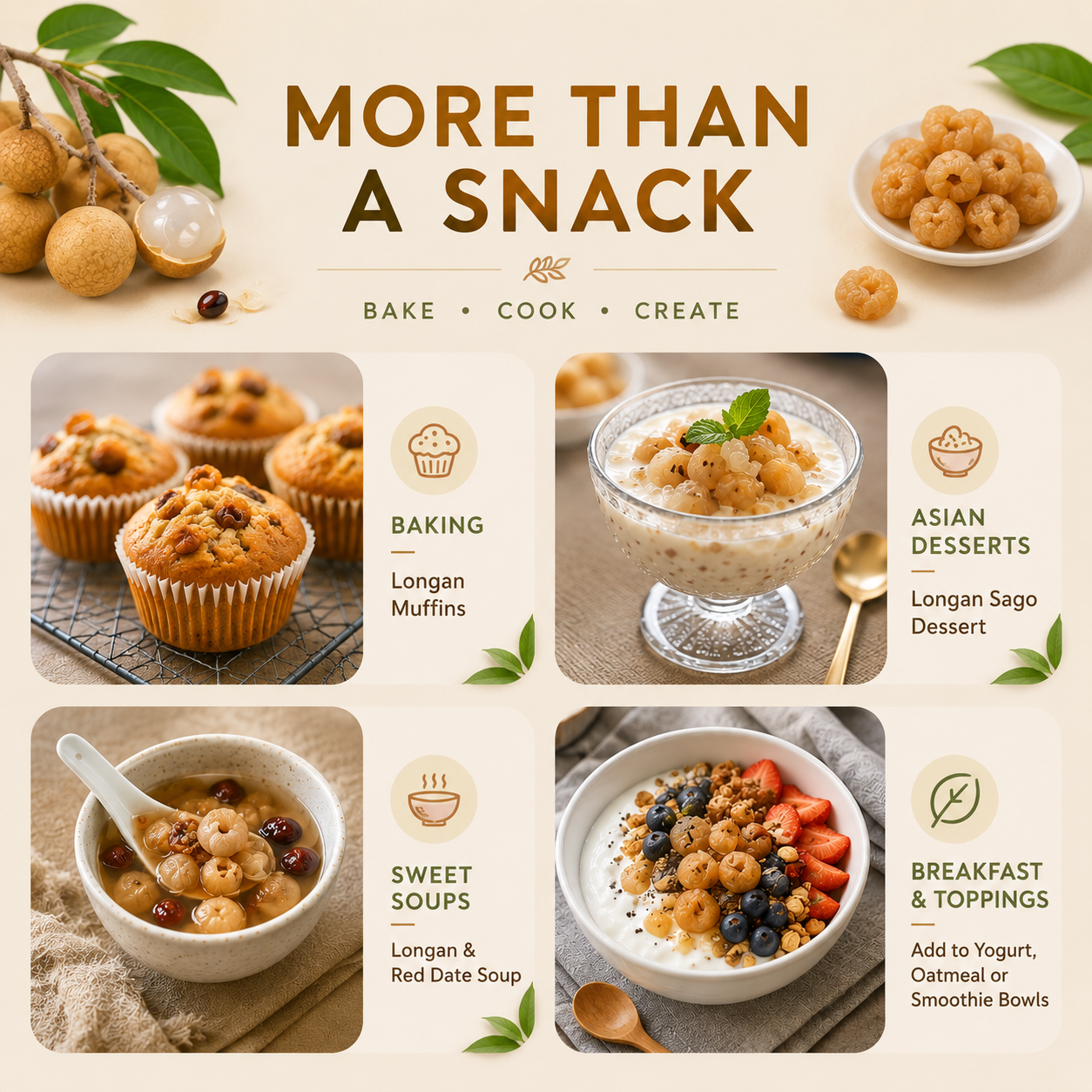 Thai dried longan fruit for snacking and beverages