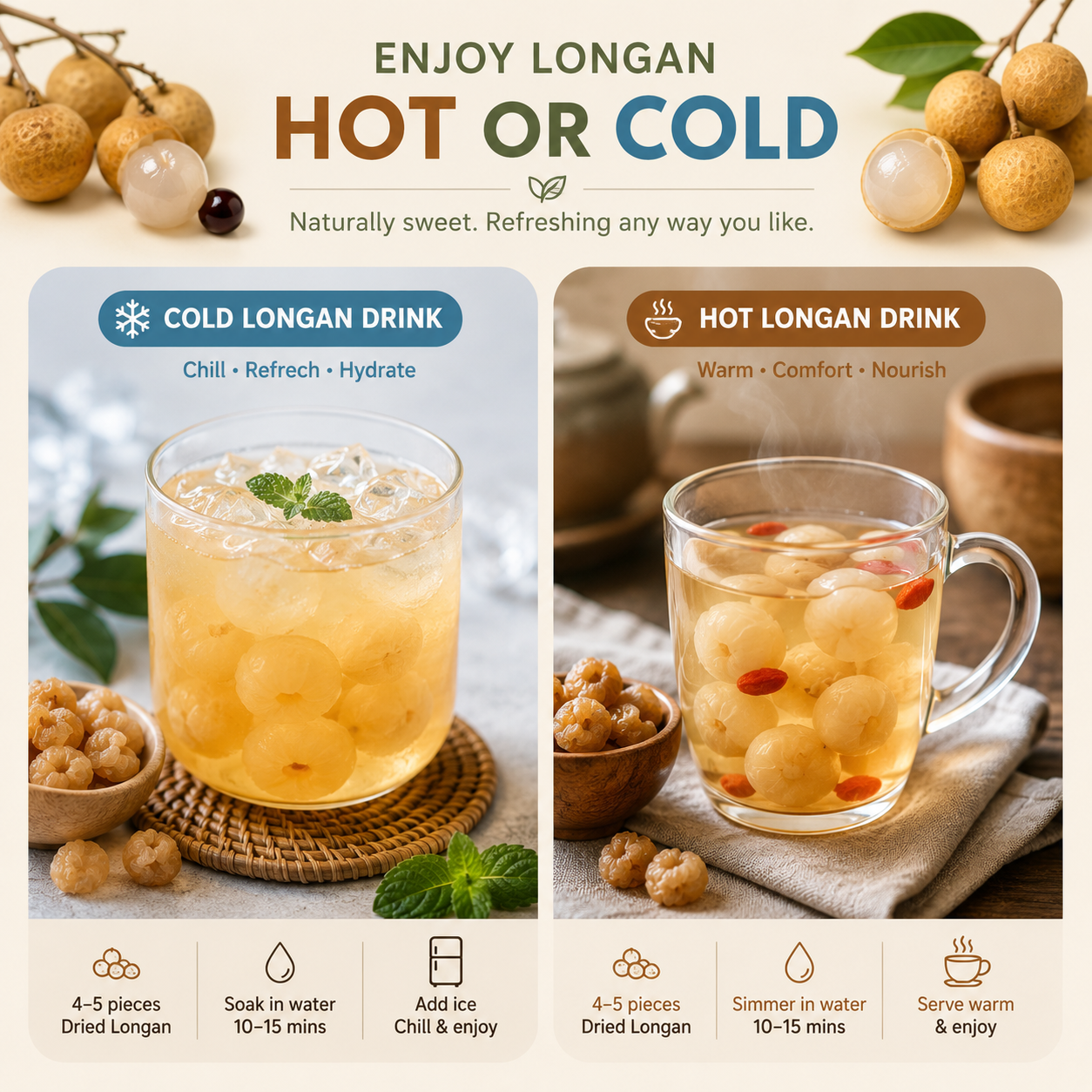 Dried longan for hot and iced longan drinks