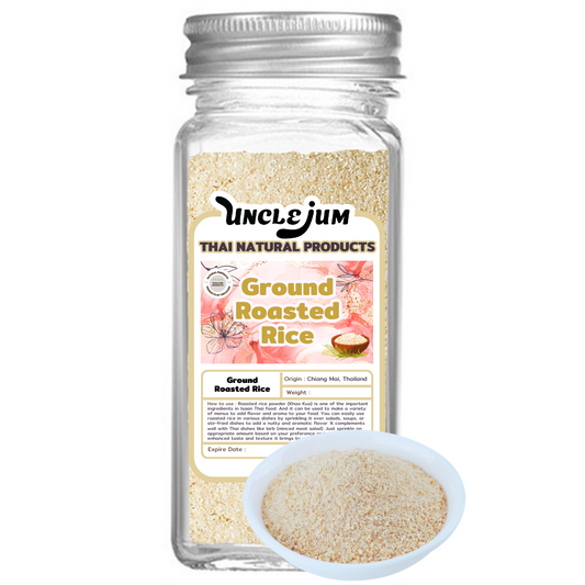 UNCLEJUM Thai Ground Roasted Rice (Khao Khua , ข้าวคั่ว) – 100% Roasted Rice Powder in Premium Glass Spice Jar – Authentic Thai Seasoning for Larb, Nam Tok, Jaew & Isaan Cuisine (100g)