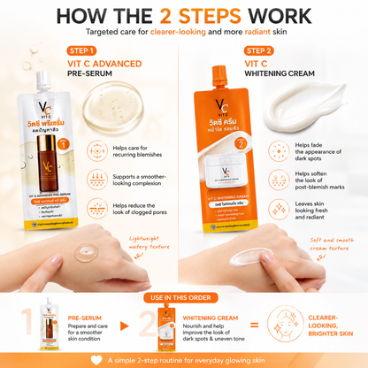 Ratcha Vit C Advanced Pre-Serum & Whitening Cream – 2-Step Blemish & Brightening Skincare – 8g × 3 Packs