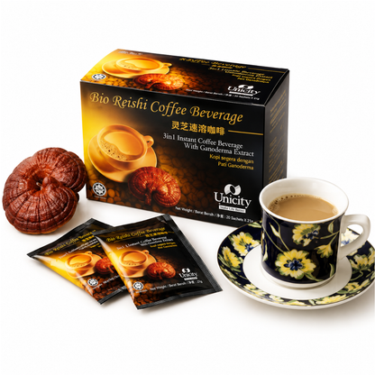 Unicity Bio Reishi Coffee – Premium Ganoderma Mushroom Coffee with Low Caffeine for Natural Energy, Immune Support & Daily Wellness I Functional Mushroom Coffee Supports Energy, Immunity, Healthy Metabolism & Antioxidant Protection | 20 Sachets